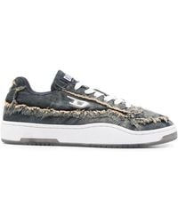 DIESEL - Distressed Denim Sneakers With Frayed Edges And Translucent Outsole - Lyst