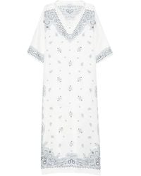 Ferragamo - Paisley-Print V-Neck Midi Dress - Lyst