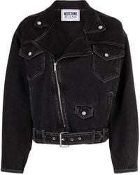 Moschino - Giacca Biker Denim Con Cintura - Lyst