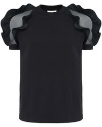 Alexander McQueen - T-shirt Met Doorzichtige Mouwen En Ruches - Lyst