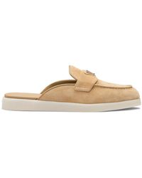 Prada - Logo-Plaque Suede Mules - Lyst