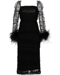 Self-Portrait - Robe Mi-Longue À Poignets Ornés De Plumes - Lyst