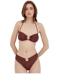 Guess - Logo-Patch Ruched Bikini Top - Lyst