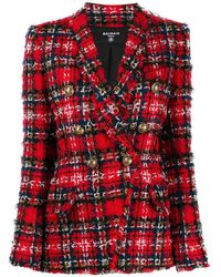 Balmain Doppelreihiger Tweed-Blazer - Rot