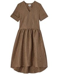 Ganni - Crinkled Check Long Dress - Lyst