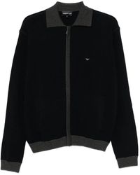 Emporio Armani - Ribbed-Trimmed Zip-Up Cardigan - Lyst