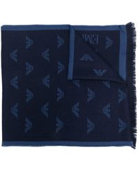 Emporio Armani Wol Sjaal Met Grafische Print in het Blauw voor heren Heren Accessoires voor voor Sjaals en sjaaltjes voor 