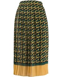 Elisabetta Franchi Falda plisada con logo estampado - Verde