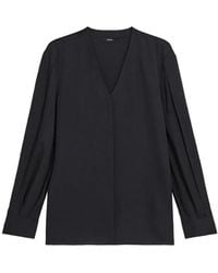Theory - Blusa Con Cuello En V De Manga Plisada - Lyst