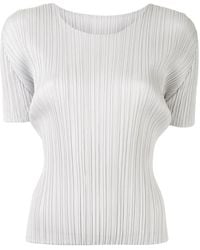 Pleats Please Issey Miyake - Pleated Round Neck Top - Lyst
