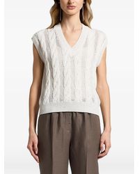Peserico - Sequinned Cable-Knit V-Neck Top - Lyst