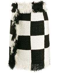 MSGM Falda deshilachada con motivo de cuadros - Negro