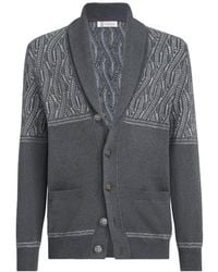 Brunello Cucinelli - Cotton Shawl-Collar Cardigan With Jacquard Cable Shoulder - Lyst