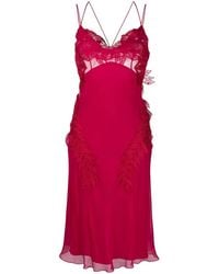 Alberta Ferretti - Embroidered Silk Midi Dress - Lyst