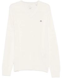GANT - V-Neck Logo Sweater - Lyst