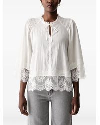 Mos Mosh - Mmeisa Lace-Trim Smocked-Detail Blouse - Lyst