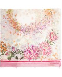 Ferragamo - Sciarpa Con Stampa A Fiori E Frange - Lyst