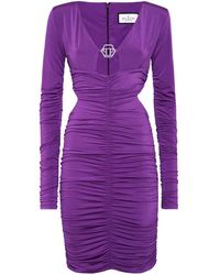 Philipp Plein - Logo-Plaque Ruched Minidress - Lyst