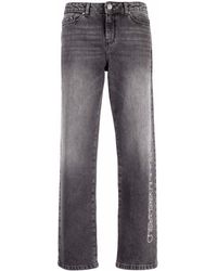 Karl Lagerfeld Logo Tape Distressed Straight Jeans in Blue | Lyst