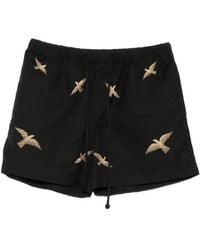 BAZISZT - Bird-Embroidered Drawstring Shorts - Lyst