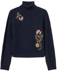 Twinset - Turtleneck Wool Jumper With Floral Embroidery - Lyst