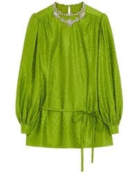 Valentino Garavani - Embroidered Silk-Linen Plus-De-Pois Jacquard Top - Lyst