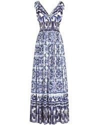 Dolce & Gabbana - Open-back Shirred Printed Cotton-poplin Maxi Dress - Lyst