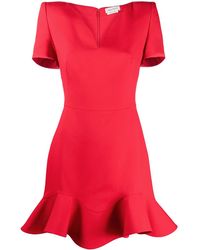 McQueen - V-Neck Frilled Hem Dress - Lyst