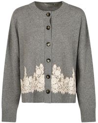 Alberta Ferretti - Lace-Trim Button-Up Cardigan - Lyst