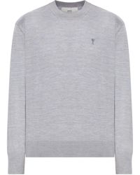 Ami Paris - Grijze Ami De Coeur Trui Van Wol En Zijde - Lyst