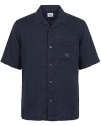 C.P. Company - Logo-Print Short-Sleeve Linen Shirt - Lyst