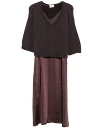 Vera Mont - Lace-Trim Satin Midi Dress - Lyst