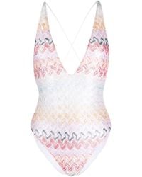 Missoni - One-piece Swimsuit With V-neck And Zigzag Print - Lyst