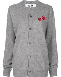 COMME DES GARÇONS PLAY - Grey Wool Double Heart Patch Cardigan - Lyst