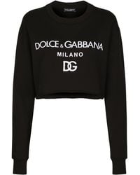 Dolce & Gabbana - Logo Print Cropped Cotton Sweatshirt - Lyst
