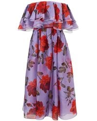 Carolina Herrera - Rose-Print Organza Dress With Ruffles - Lyst
