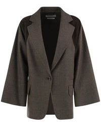 Max Mara - Fenice Blazer Met Leren Vlakken En Scheerwol - Lyst