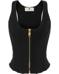 Elisabetta Franchi - Geripptes Strickoberteil mit Reißverschluss - Lyst