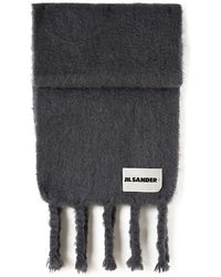 Jil Sander - Logo-patch Fringed Knitted Scarf - Lyst