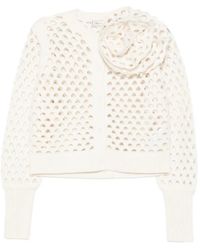 Blumarine - Openwork Wool Cardigan With 3D Rose - Lyst