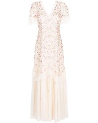 Needle & Thread - Floral-embroidered V-neck Maxi Dress - Lyst