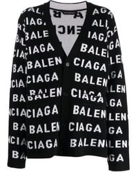 Balenciaga - Allover Logo Wool Cardigan - Lyst