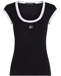 KARL LAGERFELD - Contrast-Trim Ribbed T-Shirt - Lyst