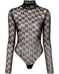 Elisabetta Franchi - Logo-print Semi-sheer Bodysuit - Lyst