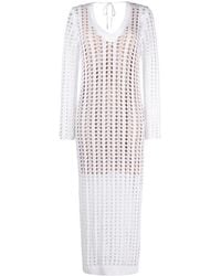 Brunello Cucinelli - V-Neck Open-Knit Long Dress - Lyst