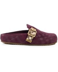 Burberry - Check-Pattern Buckle-Fastening Flat Mules - Lyst