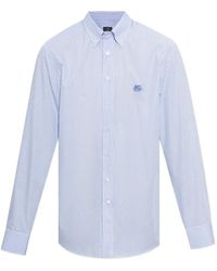Etro - Stripe-Pattern Embroidered-Logo Shirt - Lyst