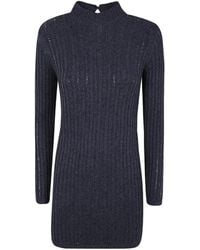 Twinset - Short Wool-Knit-Blend Dress With Rhinestones - Lyst
