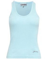 Ganni - Ribbed-Knit Logo-Embellished Tank Top - Lyst