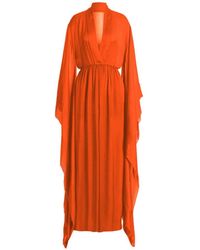 Alberta Ferretti - V-Neck Long-Sleeve Maxi Dress - Lyst